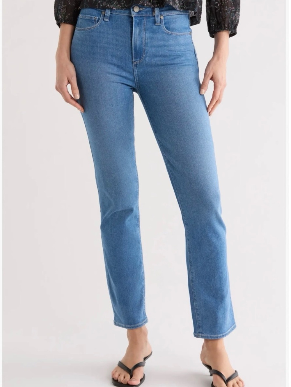 PAIGE Mid-Rise Straight Leg Jeans in Light Blue Denim